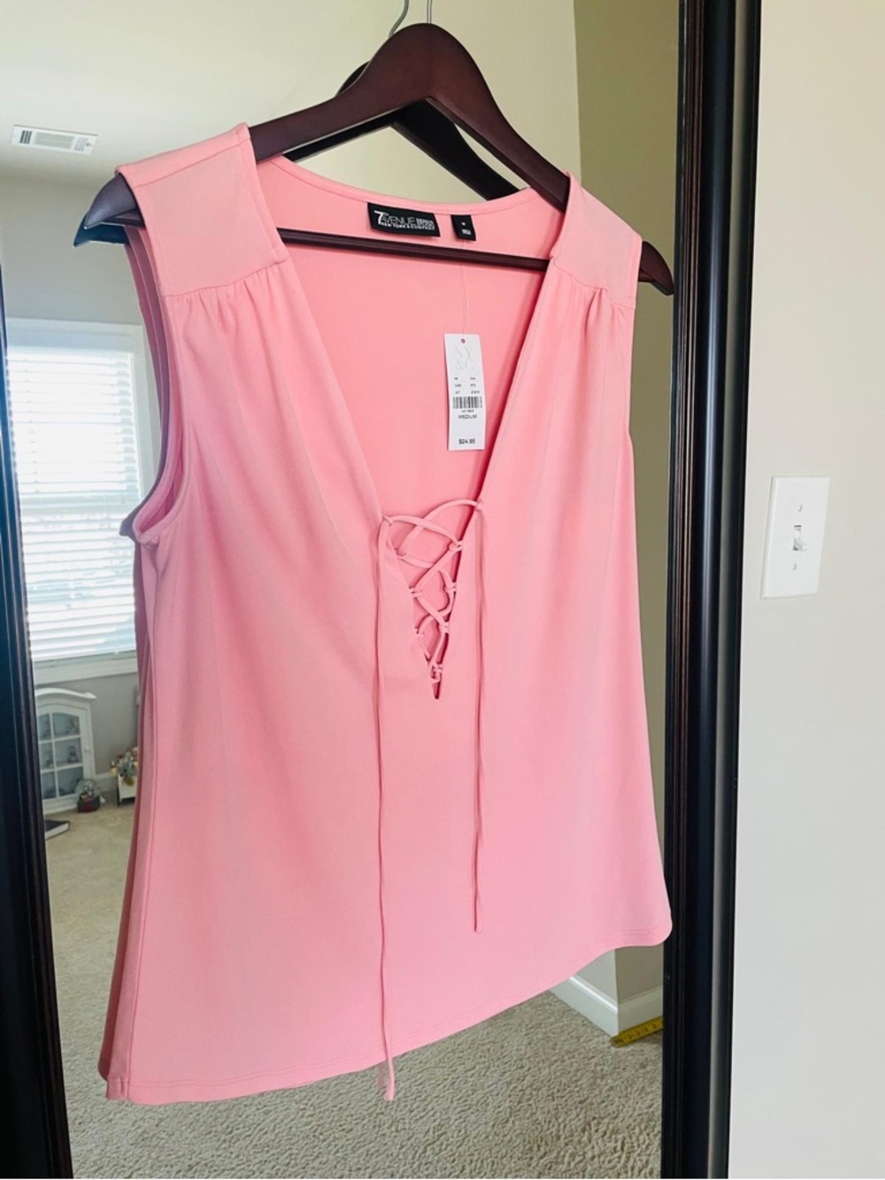 7th Avenue Pink Sleeveless V-Neck Top with Lacing